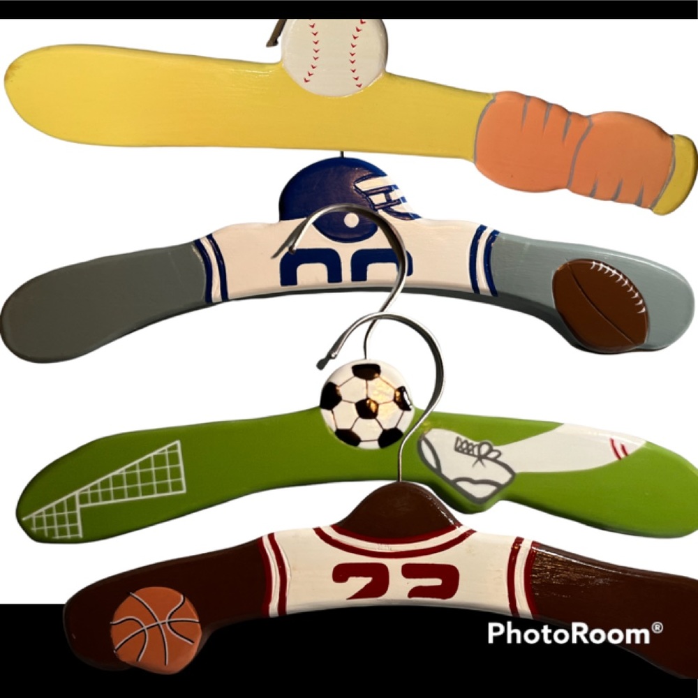 Kidorable Sports Hangers, Baseball, Football, Basketball & Soccer Hand painted!
